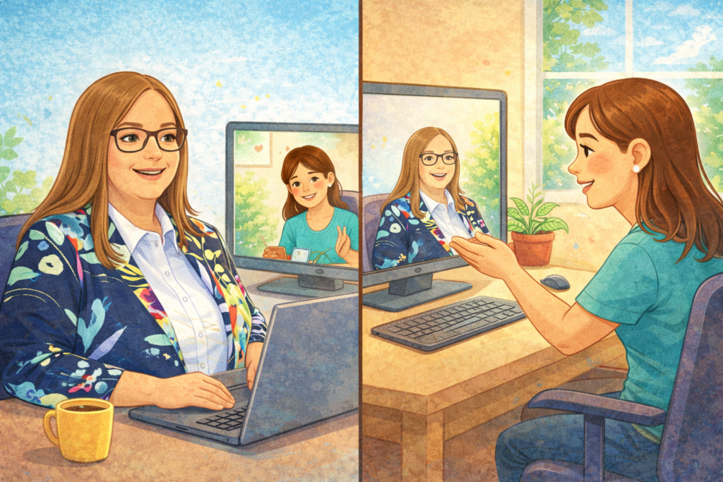 Judith Merges im Videocoaching mit einer Mutter