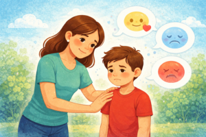 Mutter, die die Gefühle ihres Kindes validiert